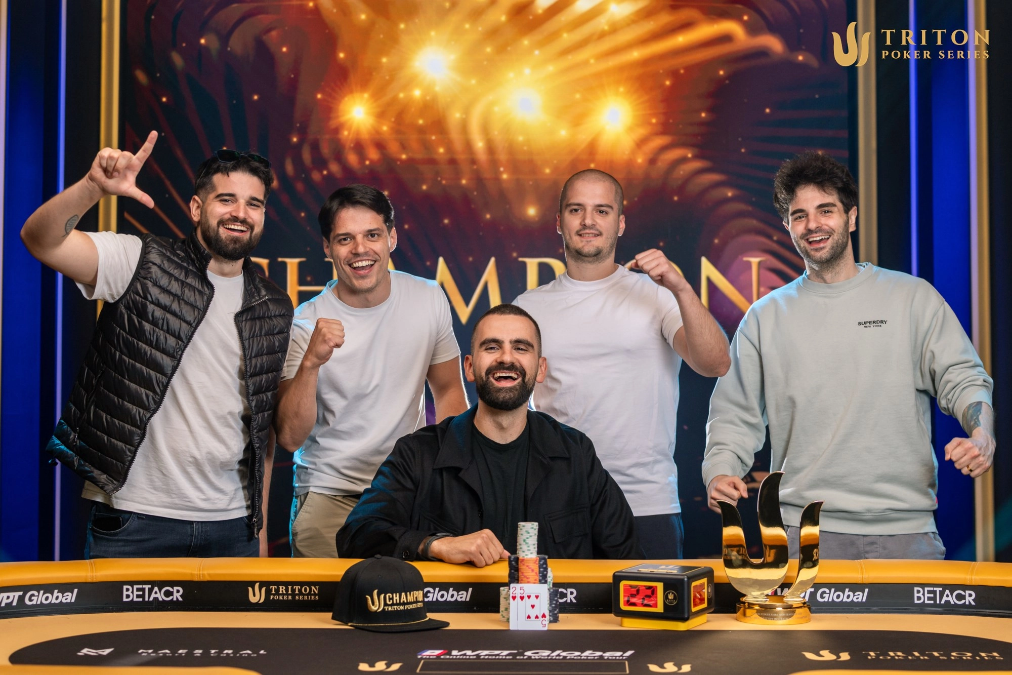 Aleksa Pavicevic and friends celebrate a famous win