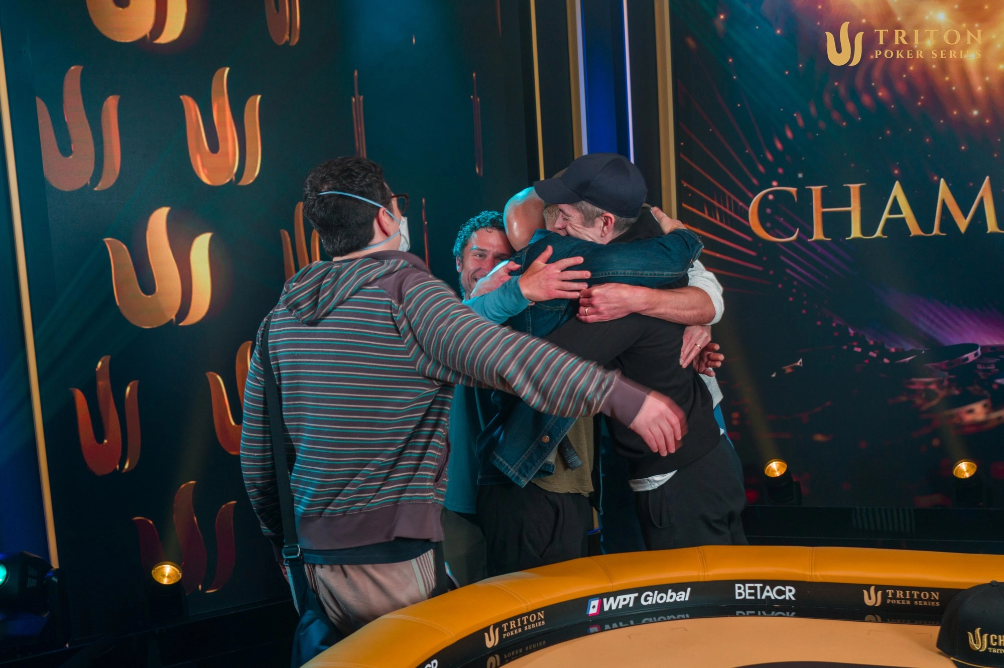 The scrum comes to celebrate with Ben Tollerene