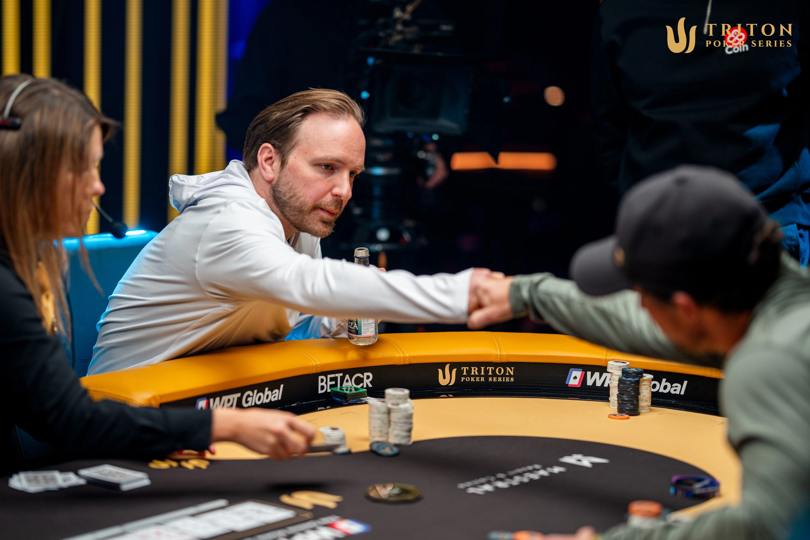 Mike Watson fist-bumps goodbye to his countryman Dan Dvoress