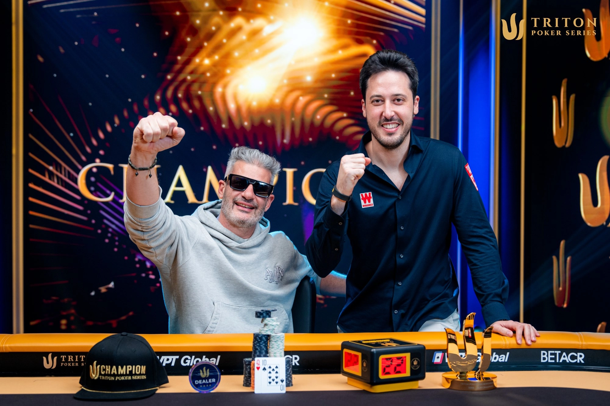 No hard feelings: Adrian Mateos, beaten heads-up, joins Barbero's celebrations